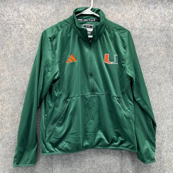 Vintage Adidas Jacket Women Medium Green 1/2 Zip Miami Hurricanes Track Pullover - Picture 1 of 14